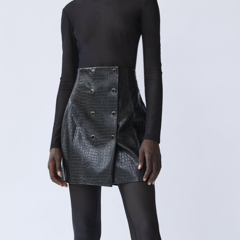 ZARA FAUX LEATHER MINI SKIRT HIGH-WAISTED - Picture 11 of 16